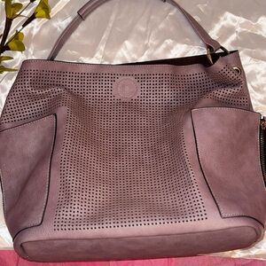Purple Suede Shoulder Bag with Perforated Design